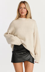 Kira Jumper - Crew Neck Oversized Knit Jumper in Beige