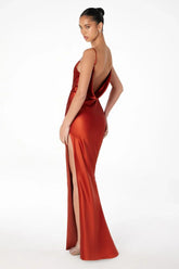 Lina Satin Cowl Neck Maxi Dress With Draped Back