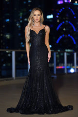 Lyra Gown - Black - Fitted Floral Glitter Print Corset Gown