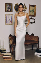 Toby Maxi - Off White Satin Dress With Lace Up Back & Scarf