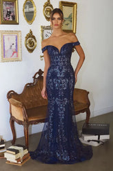 Helena Gown - Off The Shoulder Sequin Lace Formal Dress
