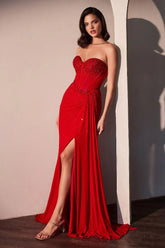Camdyn Gown - Fitted Strapless Stretch Net Rhinestone Scattered Dress