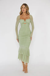 Nadia Long Sleeve Fishtail Midi Dress Mint