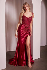 Flori Gown - Fitted Satin Gown With Embellished Bodice