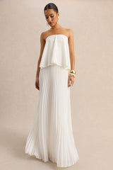 Saralyn White Bandeau Maxi Dress With Pleated Skirt