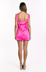 Elegeleges Hot Pink Satin Mini Dress