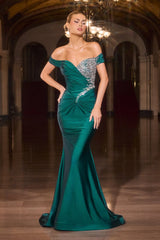 Gadot Gown - Off-The-Shoulder Crystal Satin Dress