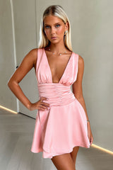 Jane Satin Mini Dress - Baby Pink