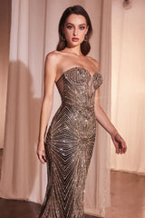 Maddox Gown - Black/Gold - Strapless Glitter Embellished Gown
