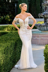 Aurelia Gown - Off White Crystal And Pearl Embellished Mermaid Dress