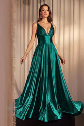 Cecily Gown - Emerald - Glimmering Stretch Satin A-Line Dress