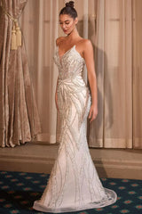 Adrienne Gown - Off White - Pearl & Crystal Strapless Fitted Dress