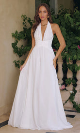 Tara Gown - Off-White Flowy Chiffon Halter Dress