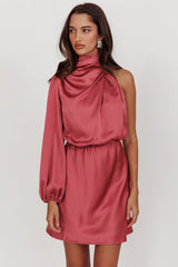 Can'T Compete One Sleeve Satin Mini Dress Dusty Pink