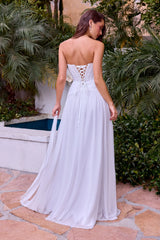 Kimberly Gown - Off-White Chiffon A-Line Dress With Scarf