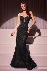 Maddox Gown - Black - Strapless Glitter Embellished Gown