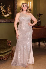 Thea Gown - Platinum - One Shoulder Sequin Evening Gown