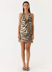Varindra Cowl Mini Dress - Zebra
