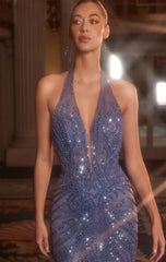Kingston Gown - Halter Beaded Mermaid Evening Dress