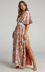 Sophia Maxi Dress - Plunge Neck Bat Wing Sleeve Dress in Multi Floral