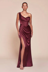 Audra Gown - One Shoulder Luxe Satin Corset Dress