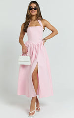 Halter Tie Neck Corset Panel Dress in Pink