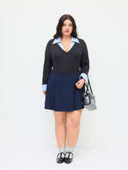 Corduroy Mid Rise Pleated Mini Skirt Curve & Plus