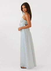 Flora Linen Maxi Dress Blue Choc Stripe