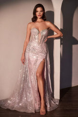 Hollis Gown - Strapless Glitter Printed Gown & Overskirt