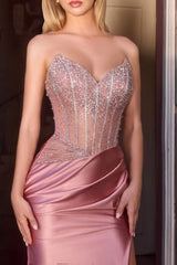 Provence Gown - Strapless Beaded Bodice & Satin Skirt Fitted Dress