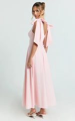 Shoulder Tie Bustier Shirred Back A Line in Pink