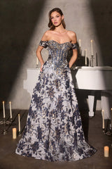 Glenna Gown - Off The Shoulder Floral Ball Gown