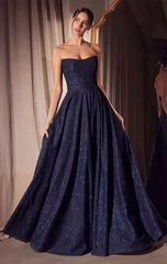 Quinn Gown - Long Strapless Glitter A-Line Dress