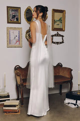Toby Maxi - Off White Satin Dress With Lace Up Back & Scarf