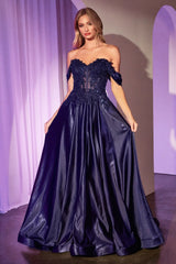Bronwyn Gown - Off-The-Shoulder Lace & Satin A-Line Dress