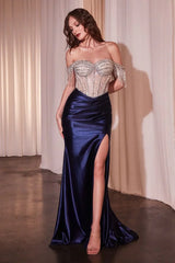 Lana Gown - Embellished Off The Shoulder Satin Gown