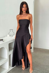 Carly Strapless Satin Maxi Dress - Black