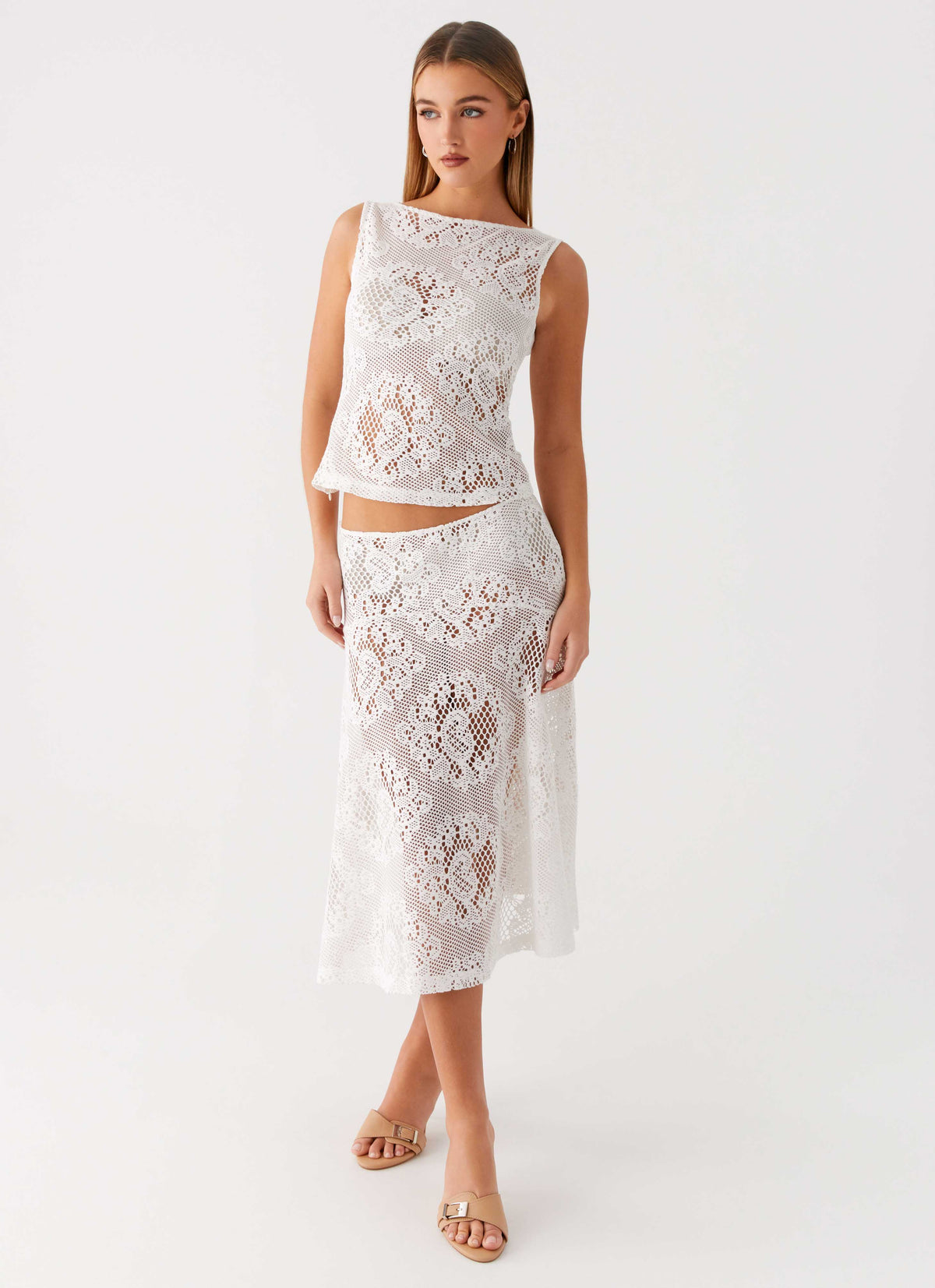 Virelle Lace Midi Skirt Ivory