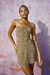 Floral Cami Lace Up Mini Dress