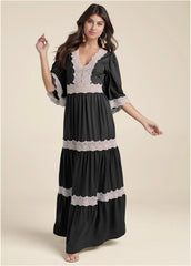 Lace Detail Maxi Dress Black Multi