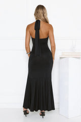 Sultry Halter Split Knit Maxi Dress Black