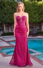 Maddox Gown - Magenta - Strapless Glitter Embellished Gown