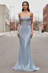 Maddox Gown - Light Blue - Strapless Glitter Embellished Gown
