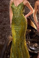 Lyra Gown - Greenery - Fitted Floral Glitter Print Corset Gown