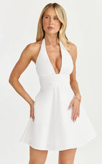 Janie Mini Dress - Halter Neck Dress in White