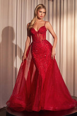 Odessa Gown - Beaded Fitted Gown With Overskirt