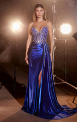 Liberty Gown - Royal - Fitted Satin Gown With Beaded Bodice