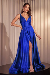 Cecily Gown - Royal - Glimmering Stretch Satin A-Line Dress