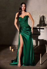 Leslie Gown – Strapless Floral Beaded Satin Evening Dress