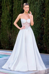 Annika Gown - A-Line Corset Dress With Pockets - Off White